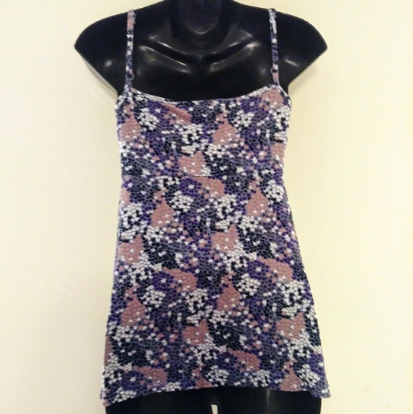 ELLE Blue And Purple Floral Tank Blouse Size Med - Picture 5 of 6